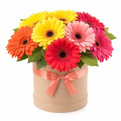 Цветы в коробке «Микс гербер»